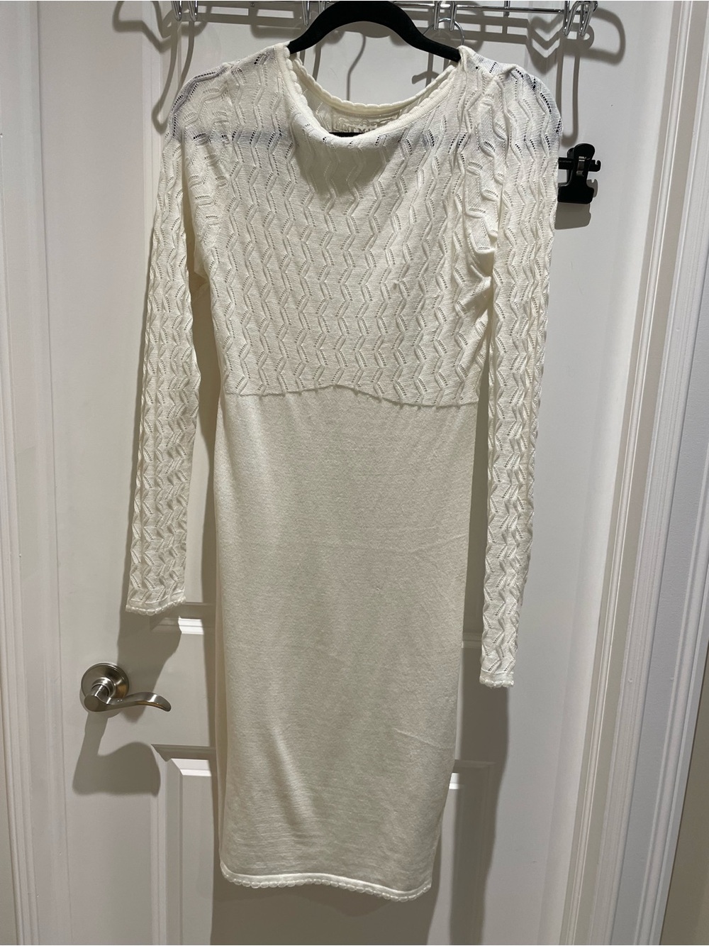 Pink Martini Cream Cable-Knit Long Sleeve Midi Dress